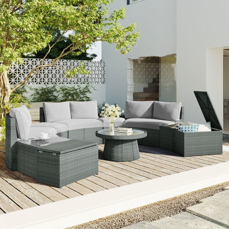 ShopGrowSpaces, 10-Piece Half Round Patio Rattan Sofa Set