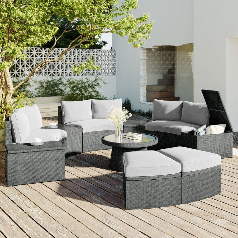 ShopGrowSpaces, 10-Piece Half Round Patio Rattan Sofa Set