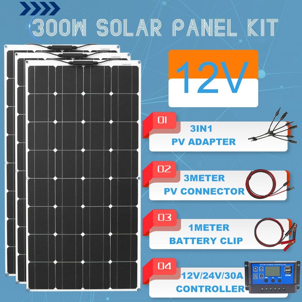 ShopGrowSpaces, 100w 200w Flexible Solar Panel kit with 10A/20A charge controller