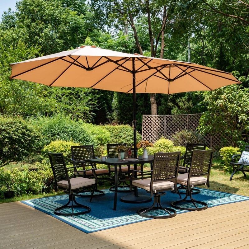 ShopGrowSpaces, 15ft Double-Sided Patio Umbrella with Base Large