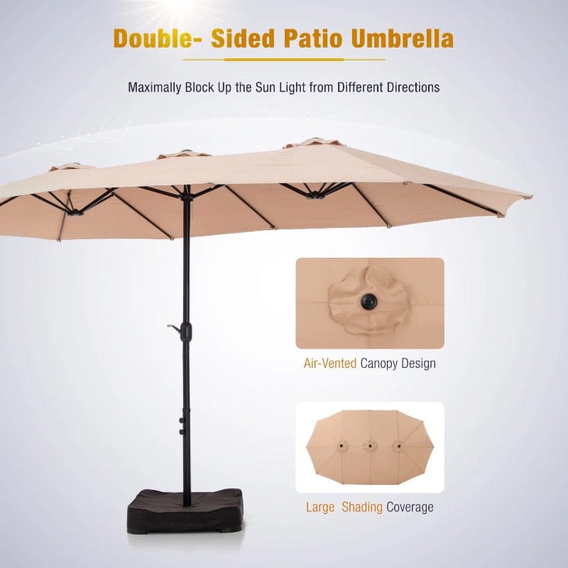 ShopGrowSpaces, 15ft Double-Sided Patio Umbrella with Base Large