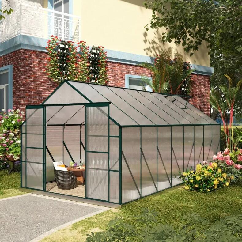 ShopGrowSpaces, 16' x 8' Aluminum Greenhouse Polycarbonate Walk-in Garden Greenhouse Kit with Adjustable Roof Vent