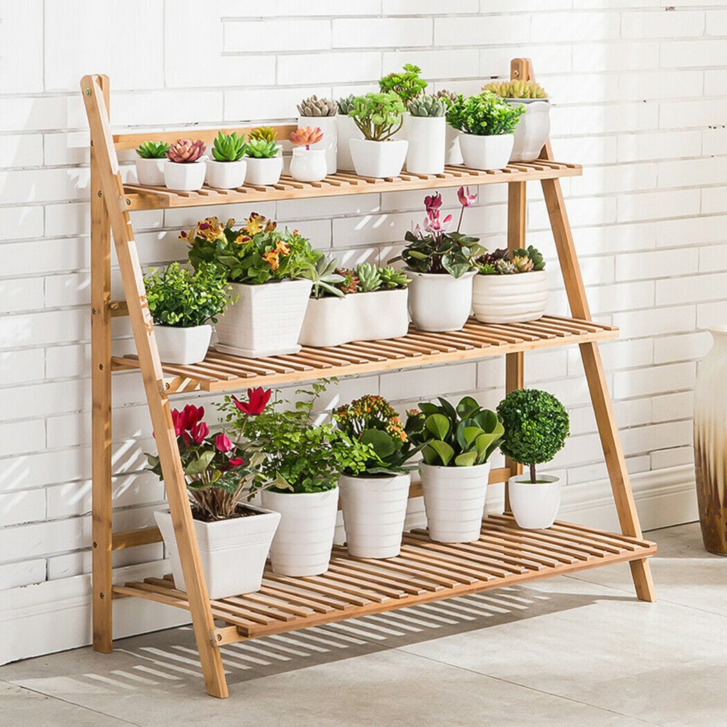 ShopGrowSpaces, 3 Tier Foldable Bamboo Flower Pot Plants