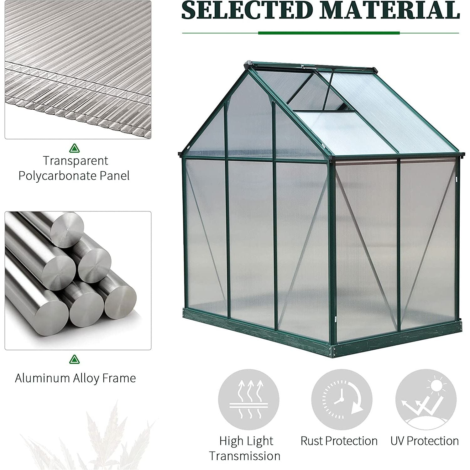 ShopGrowSpaces, 6' x 4' x 7' Polycarbonate Greenhouse Walk-in Plant Greenhouse