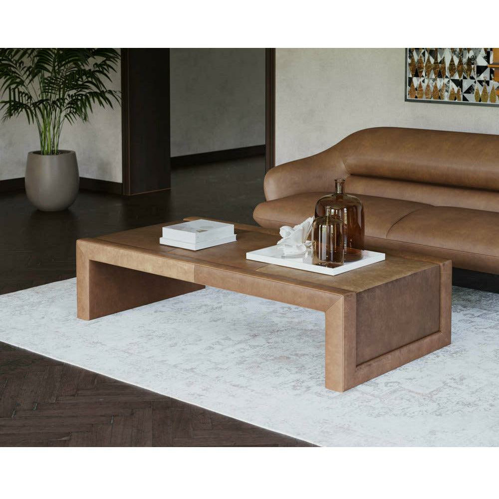 Sunpan, Barella Coffee Table - Cognac Leather