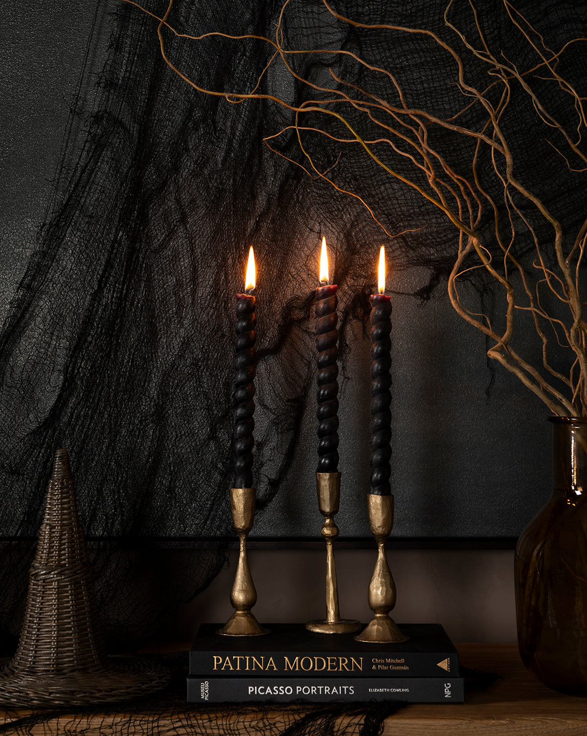 Creative Co-Op, Black Twisted Taper Candles (Set of 2)