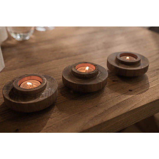 LH Imports, Bodey Ring Candle Holder-Wood Grain